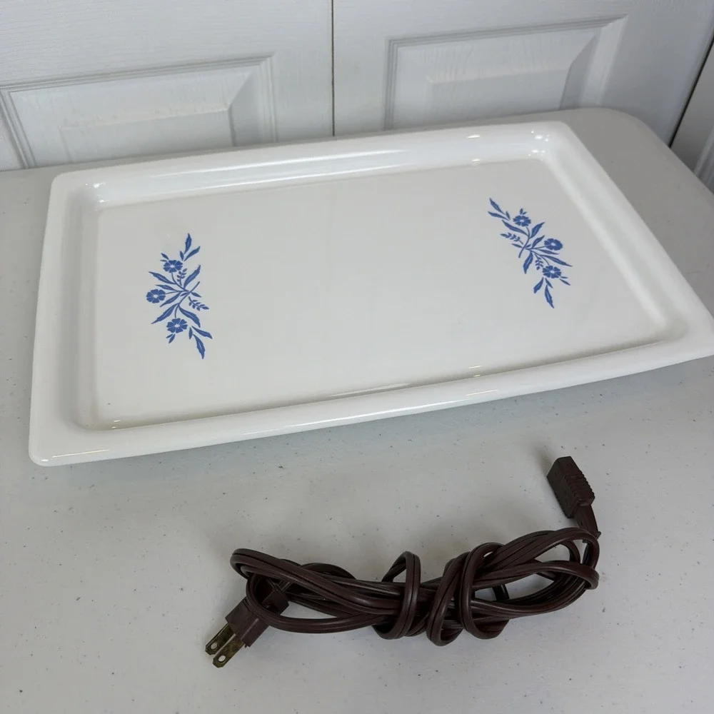 Corning Ware Blue Cornflower Food Warming Tray Hot Plate Platter w Cord Tested